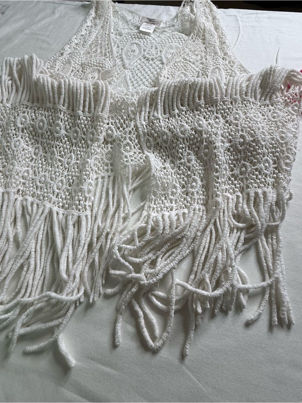 Dizzy Lizzy White Crochet Fringe Vest - Picture 6 of 6